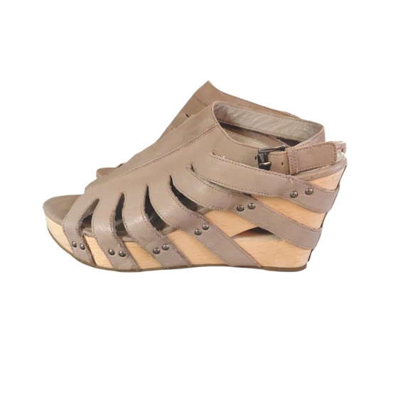 Eileen Fisher Lotus Strappy Leather Cut Out Wedge Sandals Size 8 - Picture 6 of 11